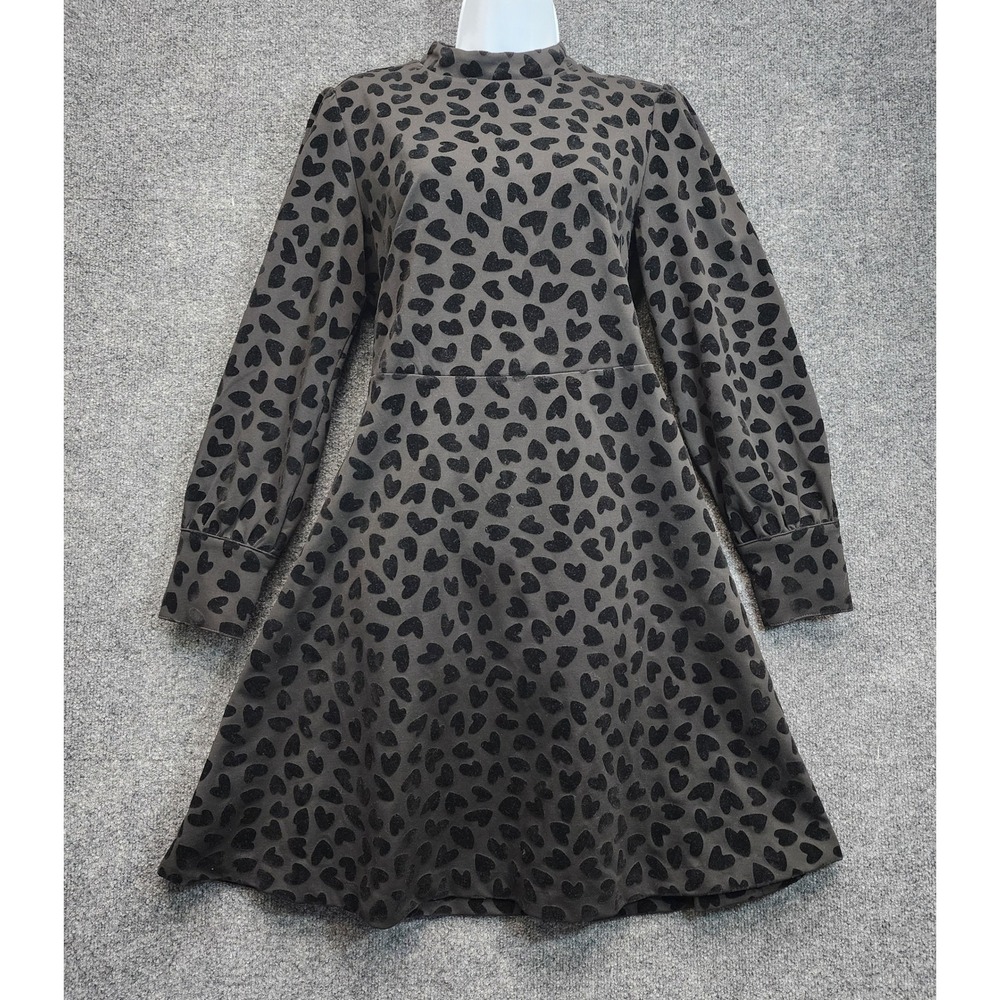 Ann Taylor Womens Flocked Velvet Heart Print Fit Flare Dress Romantic Coquette 8